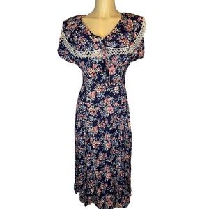 Vintage 90s Sarah Richards Romantic Lace Floral Prairie Grandmacore Dress 9/10